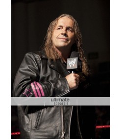 WWE Bret Hart Replica Hitman Black Jacket Pink Stripes WWE Bret Hart Replica Hitman Black Jacket Pink Stripes